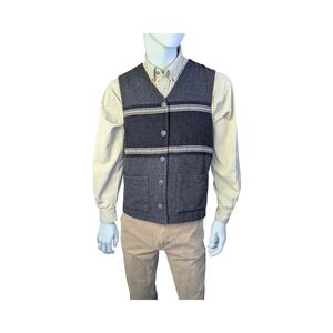 Vintage Jacob Eclectic Grandpa Sweater Vest, Button Front, Pockets And Stripes